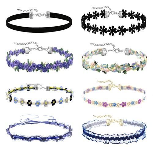 Black Choker Necklace Set Velvet Lace Choker Daisy Gothic Punk Classic Choker - color: flower2