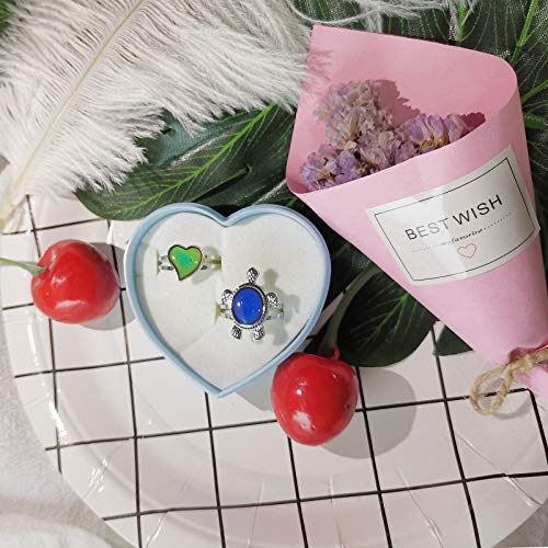 Turtle & Heart Adjustable Mood Rings Color Changing Ring for Kids Boy Girl | Childrens Mood Jewelry