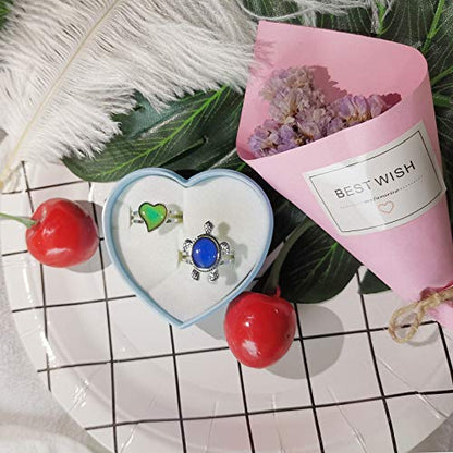 Turtle & Heart Adjustable Mood Rings Color Changing Ring for Kids Boy Girl | Childrens Mood Jewelry