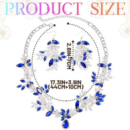 Green Rhinestone Indian Jewelry Set Gold Bridal Wedding Necklace and Earrings Sets Prom Costume Jewelry for Women and Brides - color: Silver Blue