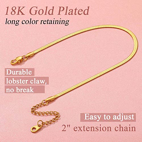 FindChic Elegant Herringbone Snake Chain Anklets/Bracelets 3MM/5MM Width Stainless Steel/18K Gold/Rose Gold Plated/Black 4 Color Options, 8.3'' 8.5'' 10.5'' Length, with Gift Box - color: A: 3mm 8.5'' anklet (Gold Plated)