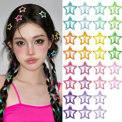 Star Hair Clips Multiple Colors Snap Hair Barrettes Non Slip Star Hair AccessoriesMetal Hair Clips for Girls Women -30 PCS 1.18" - color: 30 P -1.18"-Spotted color