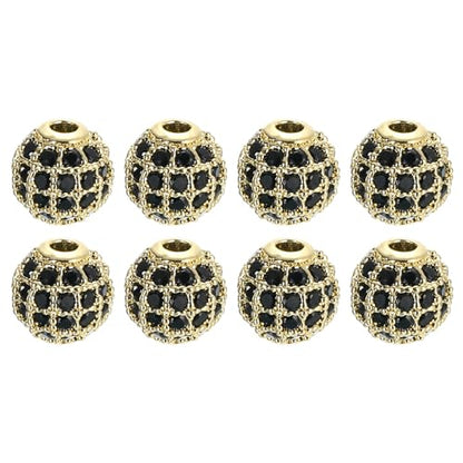 Uxcell Round Charm Spacer Beads, 8Pcs 8mm - Brass Rhinestone, Zircon for DIY Bracelets Earrings (Black - Gold) - color: Gold, size: 8mm