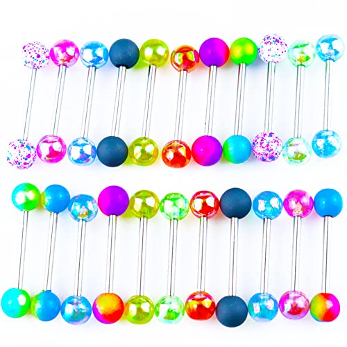 12/16/24Pcs Tongue Rings for Women Candy Color Ball Tongue Nipple Piercing 14G Surgical Steel Barbell Tongue Retainer Body Jewelry Bar Length 16mm - style: Style2-24Pack