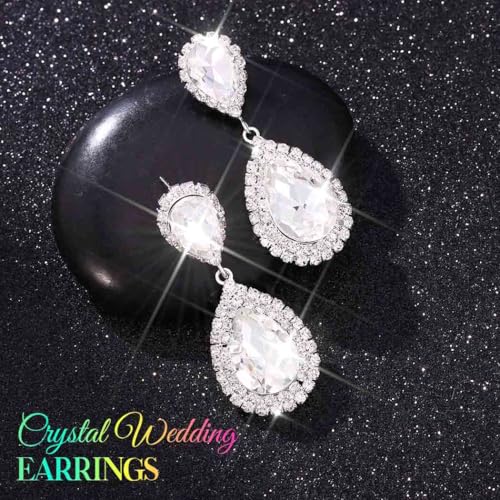 Catery Crystal Wedding Earrings Silver Rhinestone Ear Rings Teardrop Bridal Ear Jewelry for Brides and Women - color: Silver