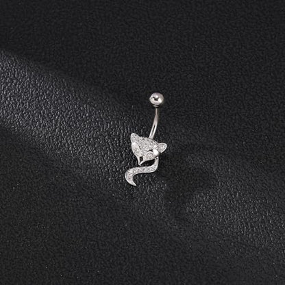 14G Surgical Stainless Steel Dangle Belly Button Rings for Women Belly Ring Dangling Piercing Jewelry CZ Snake lizard Skull Spider bat Halloween Party Punk Rock - style: Fox