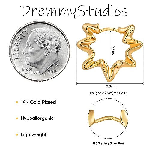 DREMMY STUDIOS Gold Dainty Huggie Hoop Earrings 18K Gold Plated Exquisite Open Tassel Dangle Charm Drop Sleeper Geometric Cross Coin Star Heart White CZ Simple Hypoallergenic Earrings for Women - color: Star-Hoop