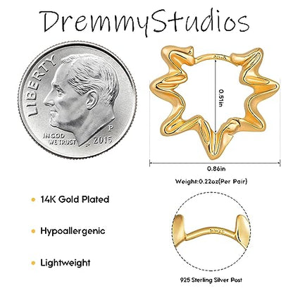 DREMMY STUDIOS Gold Dainty Huggie Hoop Earrings 18K Gold Plated Exquisite Open Tassel Dangle Charm Drop Sleeper Geometric Cross Coin Star Heart White CZ Simple Hypoallergenic Earrings for Women - color: Star-Hoop