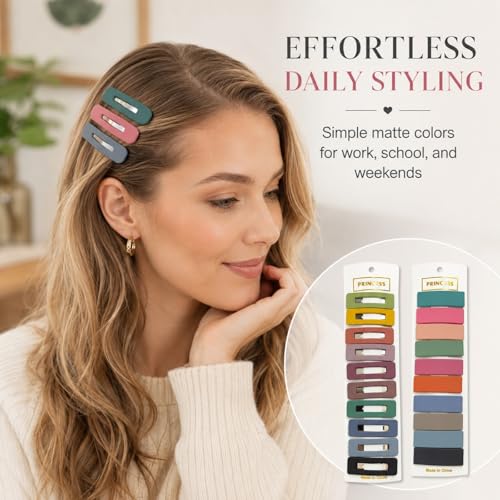 Bphne 20 Pcs Matte Non-Slip Snap Hair Clips for Women, Rectangle Cutout & Solid Barrettes, Neutral Metal Hair Pins for Daily Styling, Secure Grip for Thin Thick Hair Office Gym - color: Neutral Rectangle