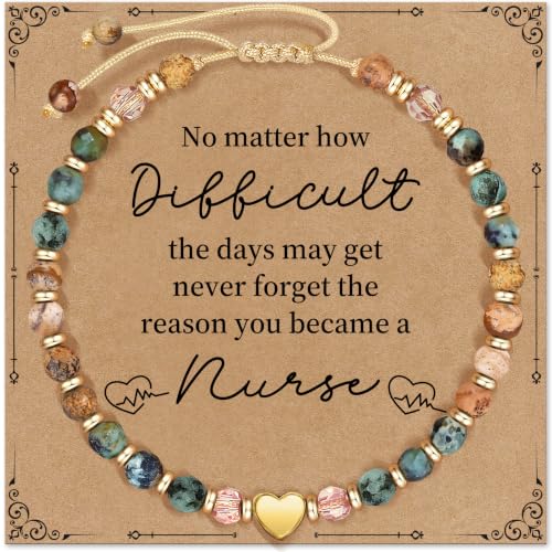 Inspirational Bracelets Gifts for Women: Healing Natural Stone Beads Bracelets - Birthday Mothers Day Gifts Thinking of you Get Well Soon Gift for Women Friends Sister Mom - color: HEART-NURSE