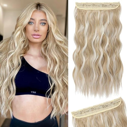 REECHO Blonde Hair Extensions, 20” One Piece Clip in Hair Extensions Thick Long Beach Wavy Natural Soft Synthetic Hairpieces for Women, Ash Blonde with Highlights - color: Ash Blonde with Highlights - Wavy, size: 20 Inch (Pack of 1)