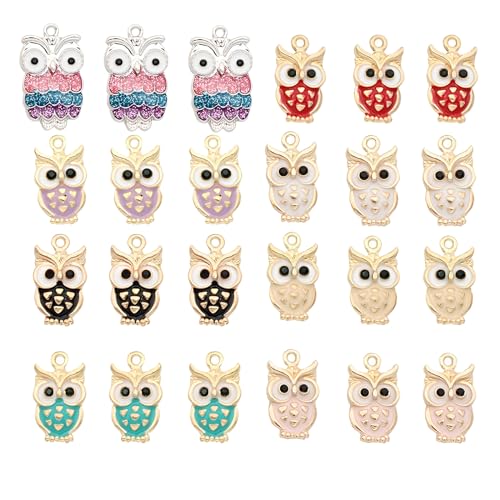 Bulk Gold Enamel Charms for Jewelry Making, Colorful Metal Charms Pendant for Bracelet Necklace and Crafting - color: Owl MIxed Coor