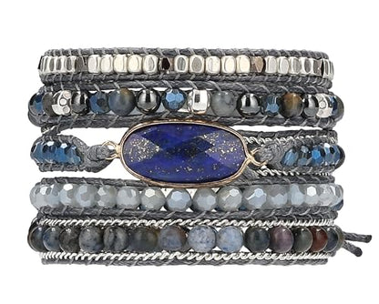Bracelet for Women – Handmade Vegan Boho Natural Stone Layered Bracelet, Thailand Bohemian Stackable Beaded Wrap Bracelets, Summer Hippie Bracelet Stack, Fashion Jewelry Gifts - color: A27-Midnight Blue