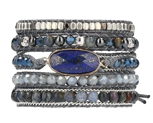 Bracelet for Women – Handmade Vegan Boho Natural Stone Layered Bracelet, Thailand Bohemian Stackable Beaded Wrap Bracelets, Summer Hippie Bracelet Stack, Fashion Jewelry Gifts - color: A27-Midnight Blue