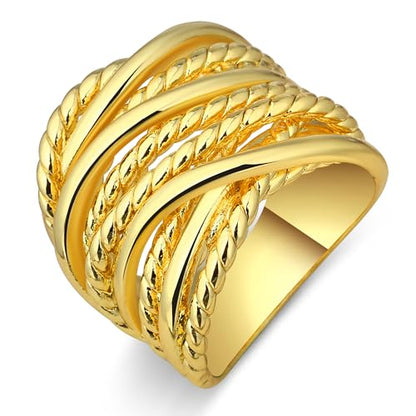 Mytys Wide Band Rings Twisted Rope Ring Two-Tone Mixed Metal Braided Statement Rings Fashion Jewelry for Women - color: Gold