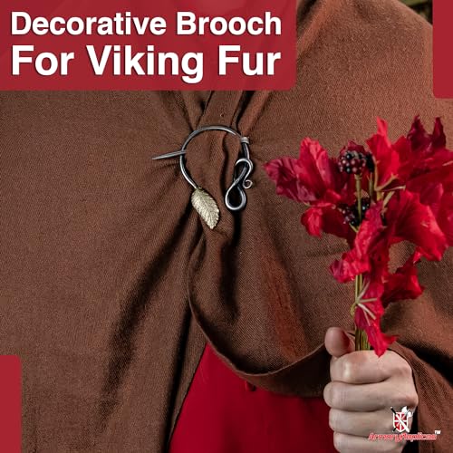 Armory Replicas™ Hand-Forged Viking & Celtic Cloak Pin Brooch – Medieval Fibula for Costumes, Reenactments, Cosplay & Historical Dress Accessories - style: Gold Leaf Ring