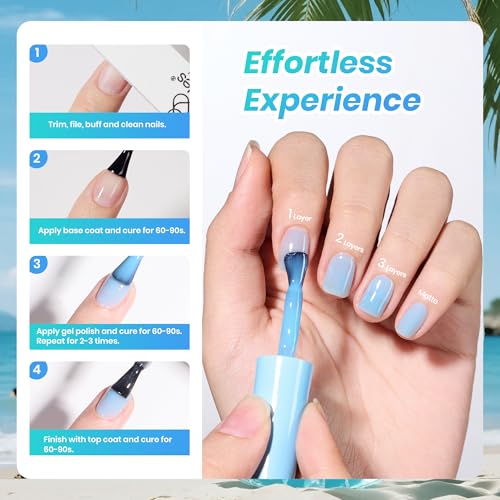 Beetles Jelly Gel Nail Polish Set, Seasalt Holiday 6 Colors 9ML Sheer Gel | Milky White MInt Green Blue Gel Nail Polish Kit Soak Off UV Salon DIY at Home Manicure Gift for Women - color: Seasalt Holiday