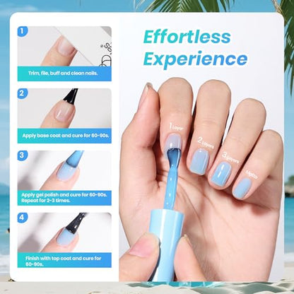 Beetles Jelly Gel Nail Polish Set, Seasalt Holiday 6 Colors 9ML Sheer Gel | Milky White MInt Green Blue Gel Nail Polish Kit Soak Off UV Salon DIY at Home Manicure Gift for Women - color: Seasalt Holiday