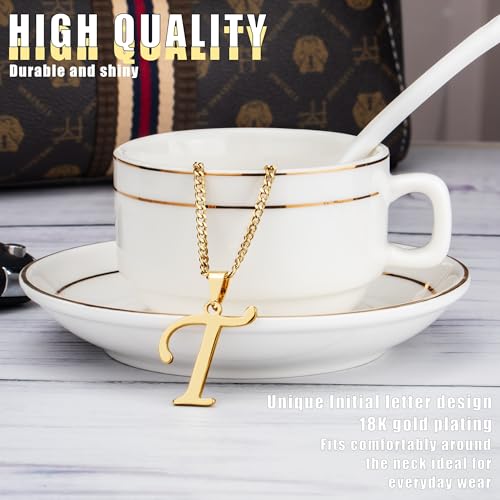Suweibuke Initial Necklace for Men Women Boys Girls, 18K Gold Plated 26 Letters Pendant Necklace, Personalized Jewelry Gifts - color: Gold--1T