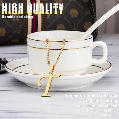 Suweibuke Initial Necklace for Men Women Boys Girls, 18K Gold Plated 26 Letters Pendant Necklace, Personalized Jewelry Gifts - color: Gold--1T