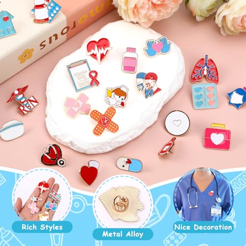 SANNIX 60Pcs Nurse Pins, Medical Enamel Lapel Pins Cartoon Heart Stethoscope Pill Ambulance Brooch Pin Nurse Doctor Backpacks Pin Badge Nurse Day Gifts for Clothes Bags Hats Accessories, 30 Styles - style: Nurse Pins