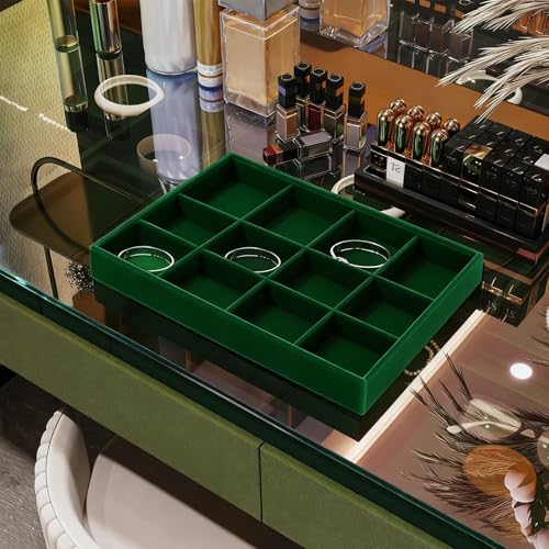 12-Grid Velvet Jewelry Tray for Bracelet & Bangle Storage Green | 12 Compartments, Stackable Design, For Home Dresser & Retail Display, Smooth Lining, Durable Construction - size: 12 Grid
