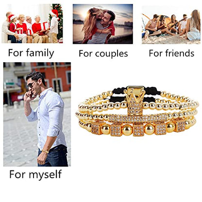 Mens Bracelet Beaded Bracelets Micro Pave Zircon Bracelets for Men Women Bracelets for Men Stainless Steel Cuff Bangle - color: F-gold