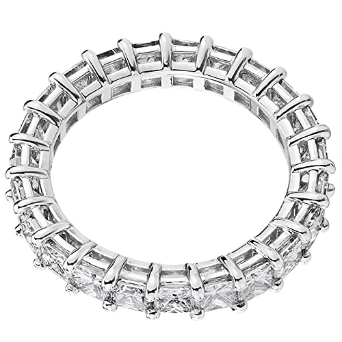PAVOI 14K Gold Plated Rings with Cubic Zirconia Love and Stackable 3mm Princess Cut Rings for Women - color: White Gold