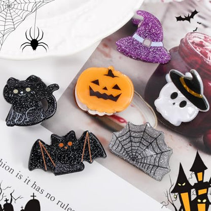 Mistofu Mini Halloween Hair Clip -12PC Small Claw Clips Pumpkin Ghost Bat Spider Shape Hair Claw for Girls, Cute Hair Accessories (mini-Halloween hair clips) - color: mini-Halloween hair clips