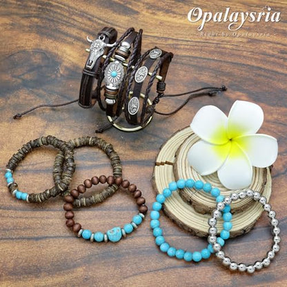 Stack Turquoise Western Bracelets for Women Boho Turquoise Beaded Concho Bangle Ox-Head Charm Cowboy Chic Bracelets Western Jewelry Cowgirl Accessory for Country Concert Outfits - color: Turquoise Skull