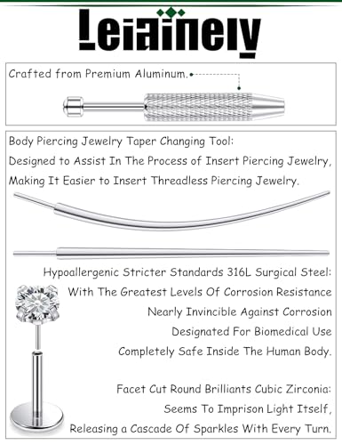 20/18/16g Gold Flat Back Threadless Earrings Nose Rings Lip Studs Surgical Steel Piercing Jewelry for Women Men - color: Surgical Steel, size: 18g=1.0mm