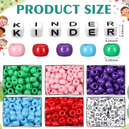Tondiamo 24 Sets Kinder Back to School Gifts Friendship Bracelet Making Kit for Students Include Our Class is a Family Greeting Cards Beads Strings Bags DIY Kit for First Day of School Classroom - style: Kinder