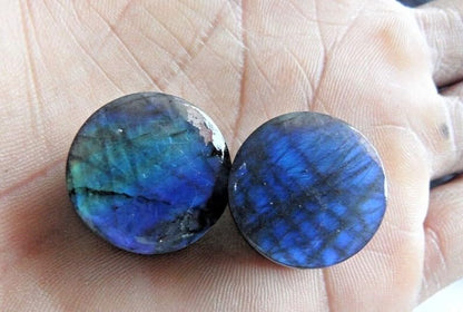 Natural Labradorite Tunnels Blue And Multiple Fire Double Flare Ear Gauge & Plugs Earring Convex & Concave - size: 18mm
