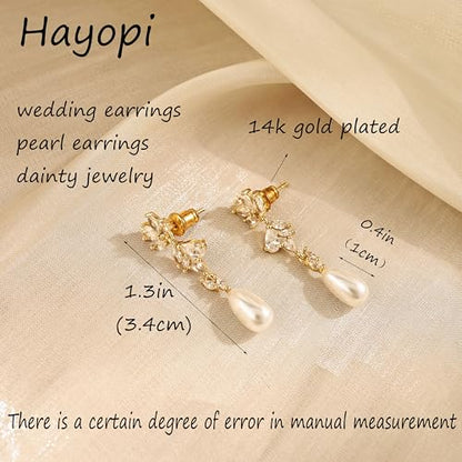 Pearl Earrings for Women:Gold Wedding Dangle Drop Earring Pearl Jewelry | 14K Gold Plated Pearl Drop Earrings for Women,Dainty Wedding Bride Earring Studs,Gold Dangle Drop Earring,Waterproof Jewelry - size: 1 pcs-15