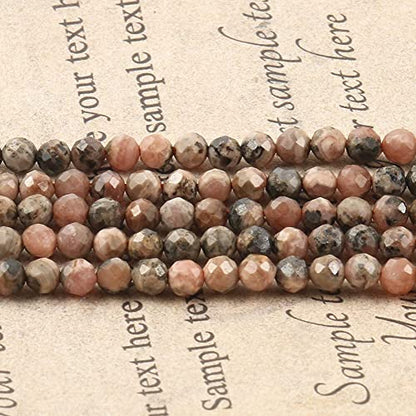 180pcs 2mm Natural Black Stripe Rhodochrosite Gemstone Beads Faceted Round Loose Stone Beads for Jewelry Making (1 Strand) - color: Black Stripe Rhodochrosite, size: 1.9-2.4mm