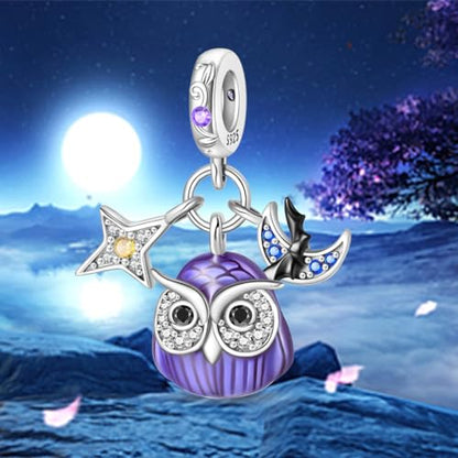 HappyStar 925 Sterling Silver Animal Dogs Charms Pendants fit Pandora Bracelets Necklaces Flowers Sports Travel Charms for Bracelets Women Jrwelry Gifts(with one Spacer Bead Charms) - style: Elf Owl Charm