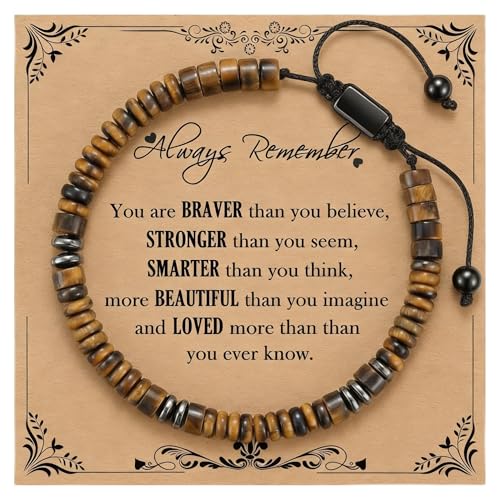 Natural Stone Beaded Bracelet for Men Women Boho Adjustable - color: Tiger Eye-always remember