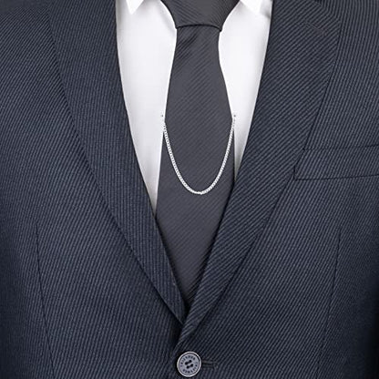 2pcs Set Men's Tie Chain Necktie Tie Clips Link Chain Gift Box - style: 2pcs Silver