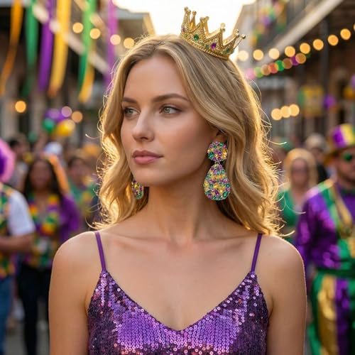 Rhinestone Statement Earrings Teardrop Costume Earrings Cluster Crystal Chandelier Drop Dangle Earrings for Women - color: Purple