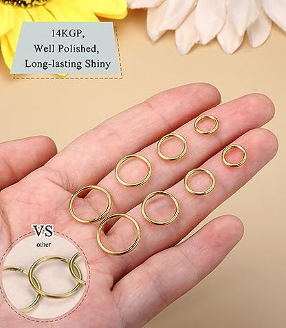 4/5/8 pcs 16G/18G/20G 316L Surgical Steel Hinged Nose Rings Hoops Lip Septum Rings Helix Conch Rook Cartilage Tragus Earrings Piercing Jewelry Black Silver Gold Plated Nose Rings Women Men - color: Gold - 16G (6mm-12mm) - 8PCs