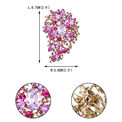 EVER FAITH Women's Austrian Crystal Wedding Flower Leaf Bouquet Brooch - color: Pink Antique Gold-Plated-Base