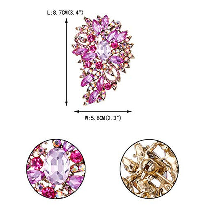 EVER FAITH Women's Austrian Crystal Wedding Flower Leaf Bouquet Brooch - color: Pink Antique Gold-Plated-Base