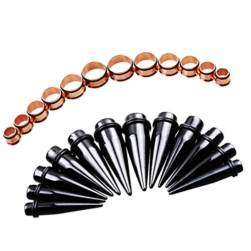 TOPBRIGHT 24PCS UV Acrylic Tapers and Surgical Steel Plugs Ear Gauges Kit Eyelets Stretching Set 00G-20mm - color: Rose Gold