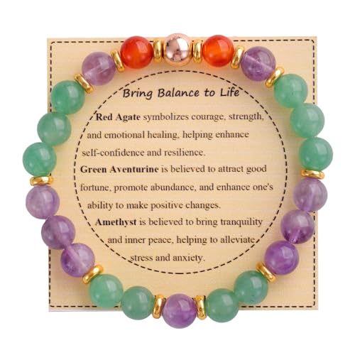 KSQS Healing Stone Bead Bracelet for Women, Natural Gemstones Balance Protection Bracelet, Spiritual Crystal Beads Bracelet Anxiety Relief with Meaning Card - color: Bring Balance to Life