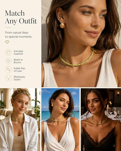 Natural Heishi Gemstone Choker Necklace for Women, Adjustable 15"+2" Beaded Layering Necklace, Coastal Beach Jewelry Gift for Her - color: Imperial Turquoise