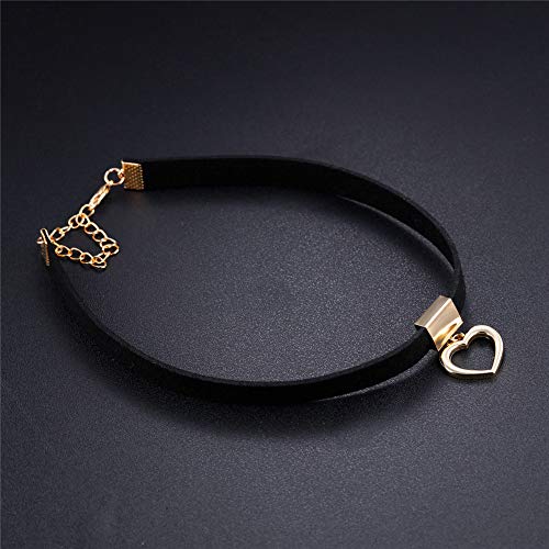 PAURO Women's Black Velvet Ribbon Choker Necklace for with Gold/Silver O | Stainless Steel,Classic Charm Jewelry - color: Heart-Gold