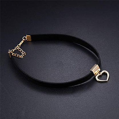 PAURO Women's Black Velvet Ribbon Choker Necklace for with Gold/Silver O | Stainless Steel,Classic Charm Jewelry - color: Heart-Gold