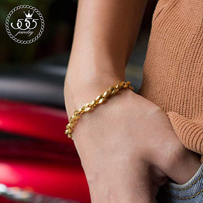 555Jewelry Stainless Steel Hollow Coffee Bean Unisex Link Chain Bangle Bracelet - color: Yellow Gold