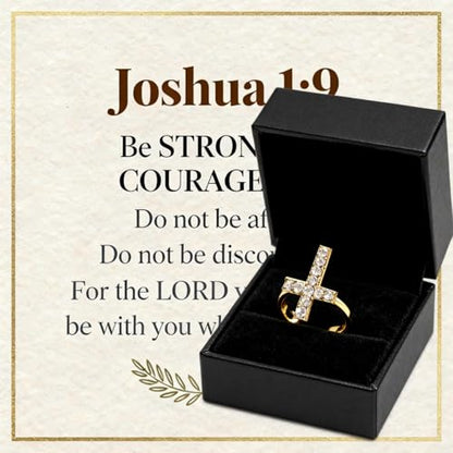 Cross Rings For Women, Faith Christian Blessed Hope Love Encouragement Pray Ring Adjustable Open Wrap Thumb Cross Inspirational Ring Dainty 14k gold Jewelry Easter Gift Non Tarnish - color: Gold 3
