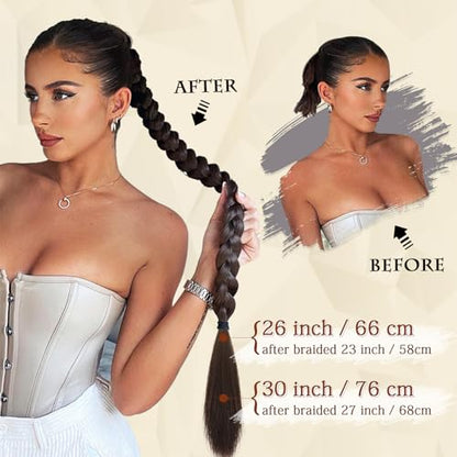 Long Braid Ponytail Extension with Hair Tie Straight Sleek Wrap Around Hair Extensions Braid Pony Tail Fluffy Natural Synthetic Hairpieces for Women Daily Wear,26 inch-Brown Auburn - color: Brown Auburn, size: 26 Inch (Pack of 1)